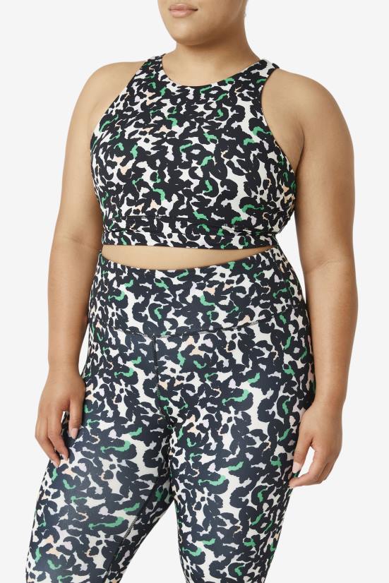 הדפס בעלי חיים שחורים FILA חזיית ספורט עם צוואר גבוה בהדפס חיה שחורה 68LF1845