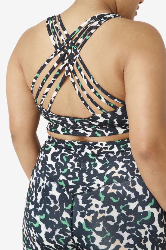 הדפס בעלי חיים שחורים FILA חזיית ספורט עם צוואר גבוה בהדפס חיה שחורה 68LF1845