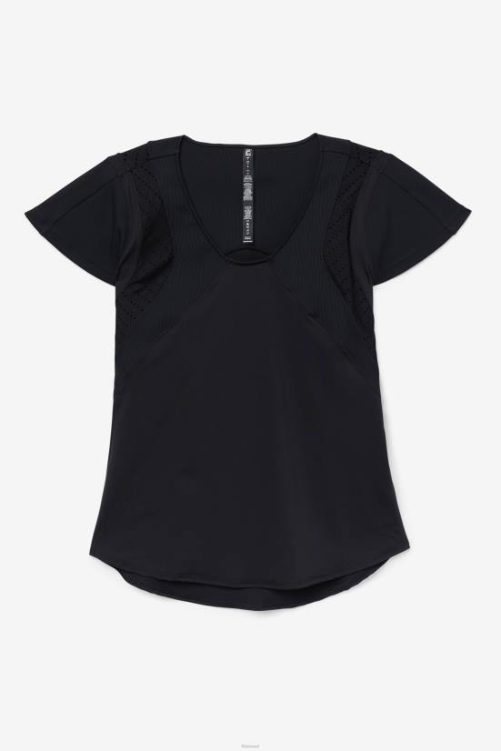 שָׁחוֹר FILA חלק עליון עם שרוולים קצרים בעלי מרקם שחור פילה 68LF1871