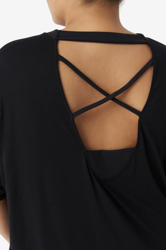 שָׁחוֹר FILA עליונית פילה פי-לוקס שחורה עם שרוולים קצרים 68LF1923