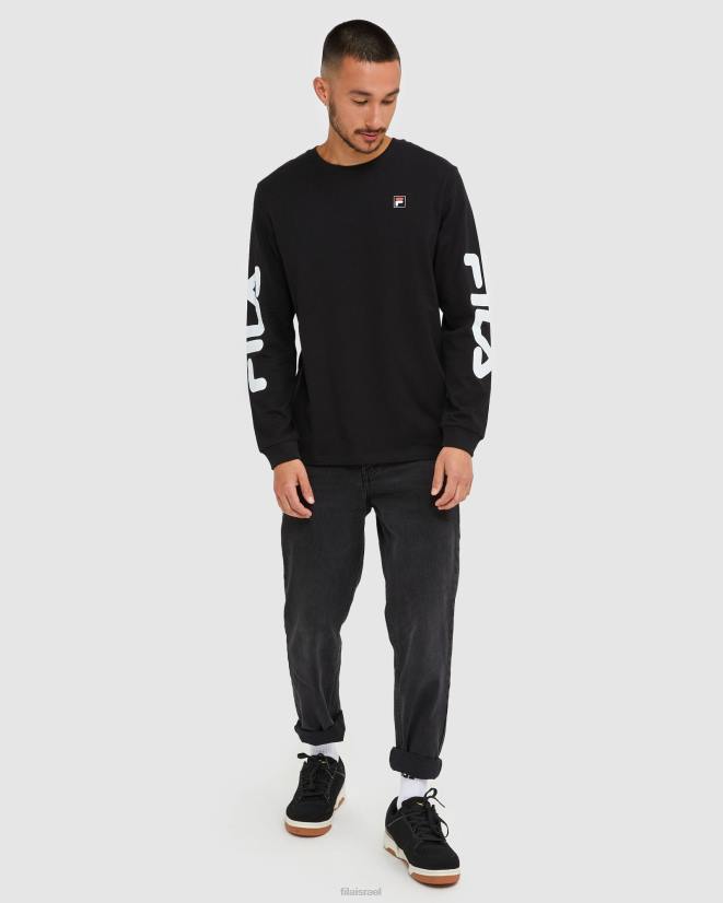שָׁחוֹר FILA טי שחור פילה קלאסי לגברים עם שרוול ארוך 68LF2463