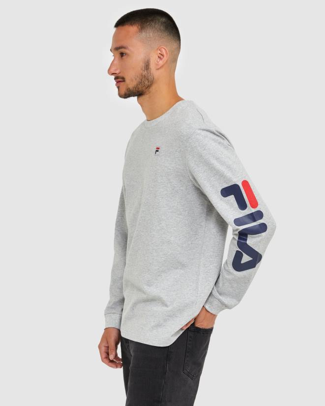 מארל כסף FILA חולצה קלאסית לגברים עם שרוולים ארוכים מכסף מרל פילה 68LF2501