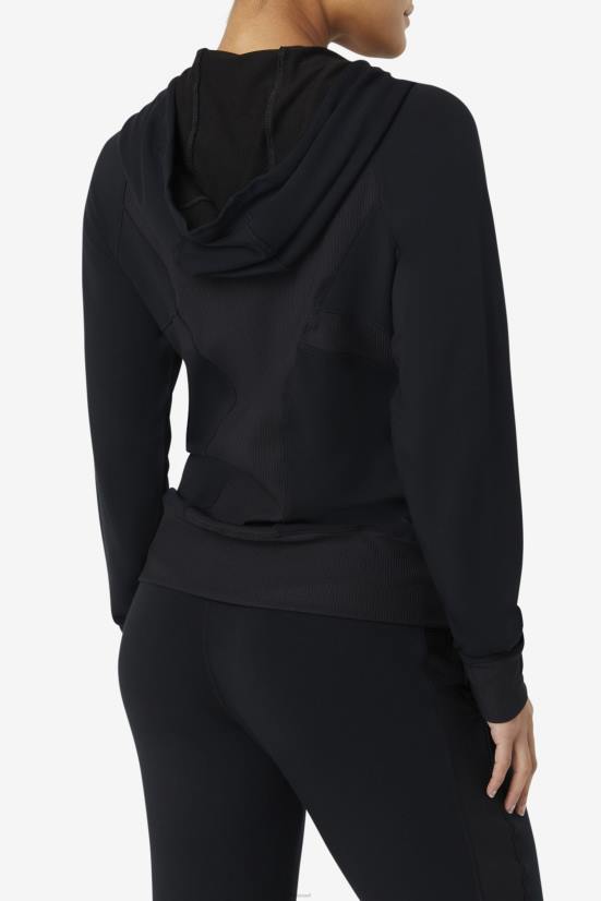 שָׁחוֹר FILA קפוצ'ון שחור במרקם fi-lux fila עם רוכסן מלא 68LF1932