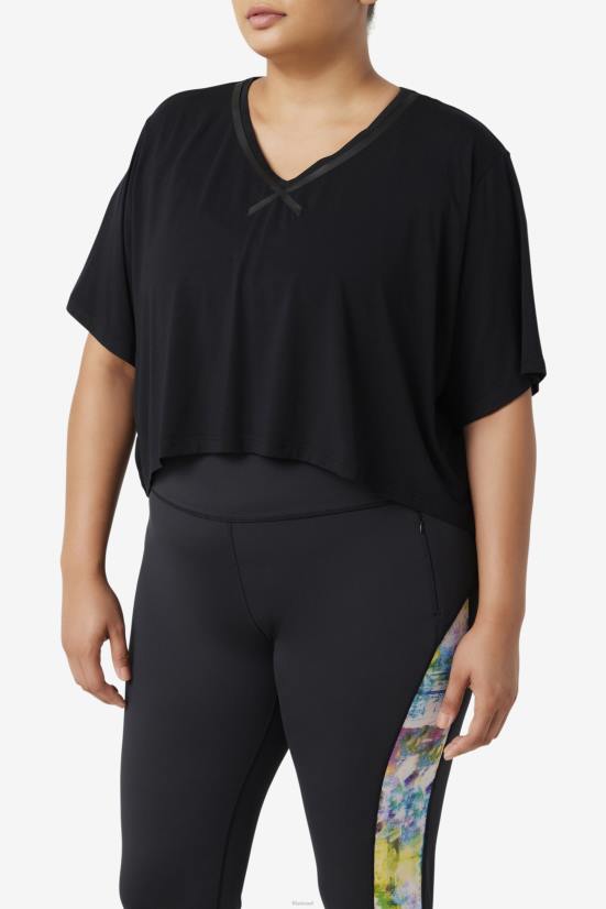 שָׁחוֹר FILA שחור fila fi-lux hi-low crop top 68LF1917