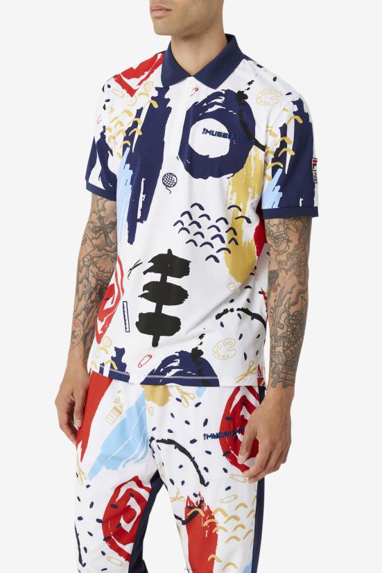 לבן / מעיל טווס / אדום FILA פילה פילה לבן/טווס/אדום x המוזיאון מודפס פולו 68LF417